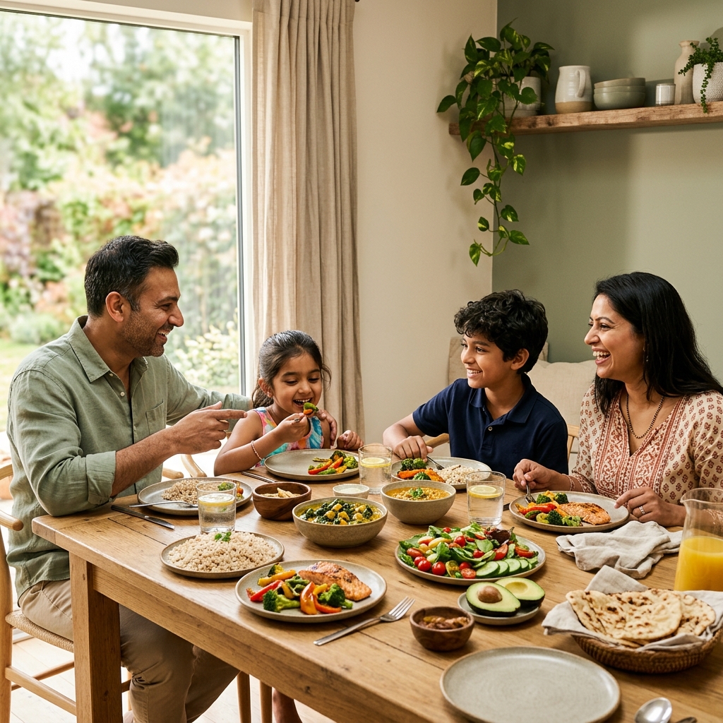 Happy healthy family enjoying a nutritious meal